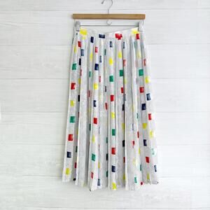 Vintage Marie Clemence Paris France 80s Pleated dot & square print midi skirt, S